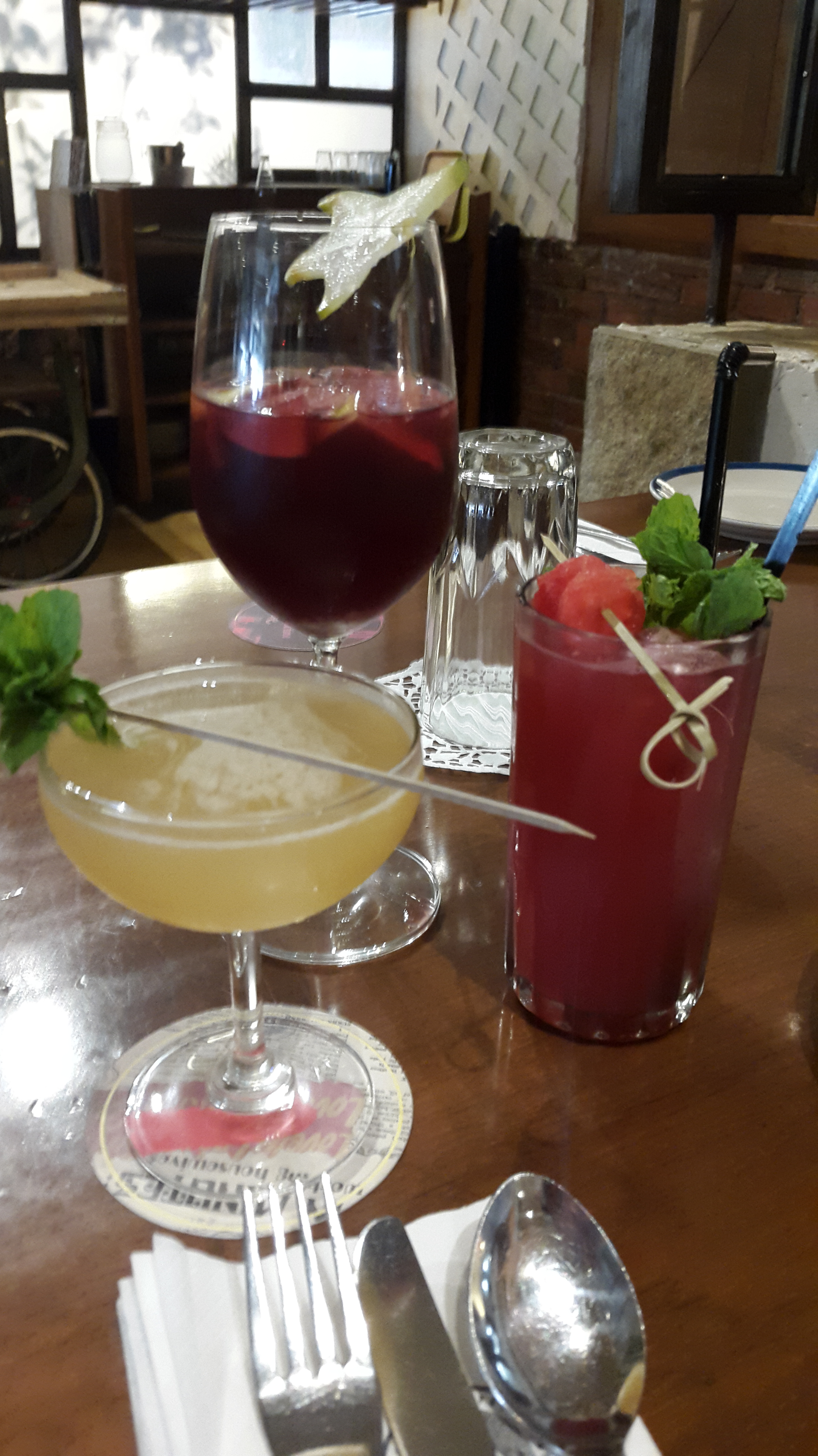 Our drinks - Sangria, Chai Chai Chai and a melon and pomegranate mocktail 